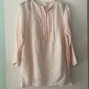 Pure DKNy Mandarin Colar Bwachy Light Pink Semisheer Lined Boho tunic Sz large